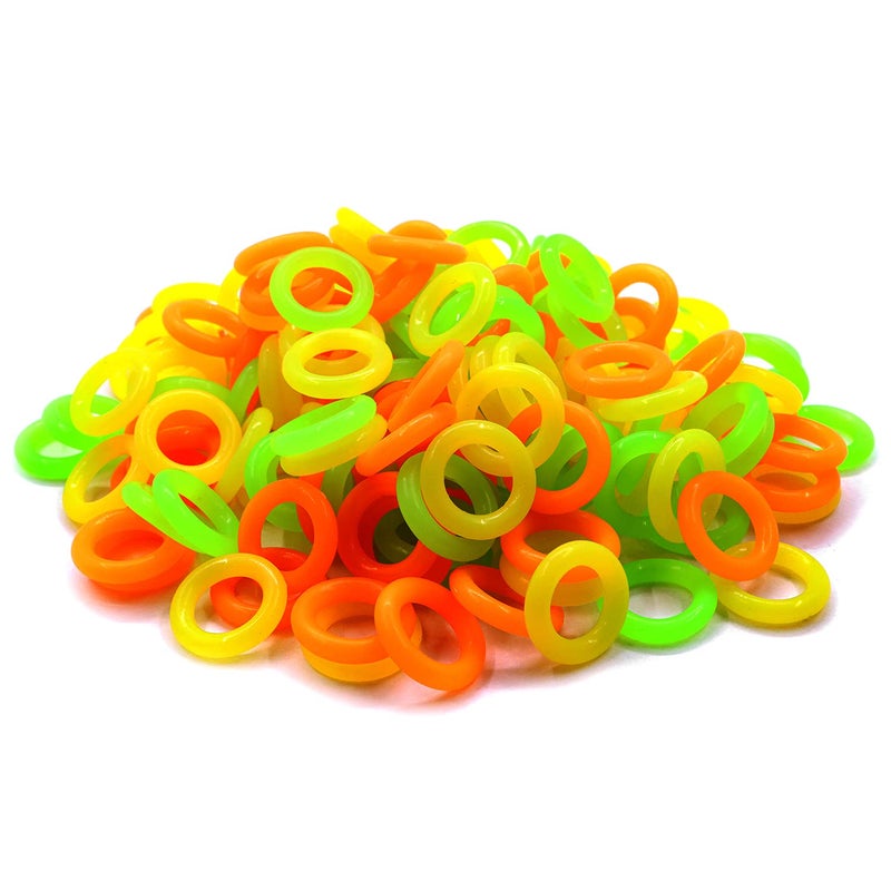 ZXUEZHENG 150 Pack Elasticity Silicone Soft Stitch Ring Markers for Knitting Crochet Etc, (Small Size for Needle Sizes 0-8, Orange, Yellow, Green) - Image 1
